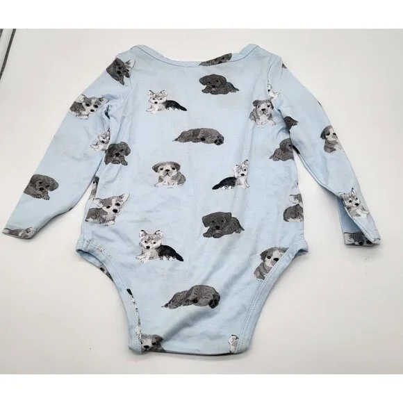ANGEL DEAR Baby 12-18M Puppy Dogs All Over Print Long Sleeve Bodysuit Bamboo NWT - Picture 2 of 3